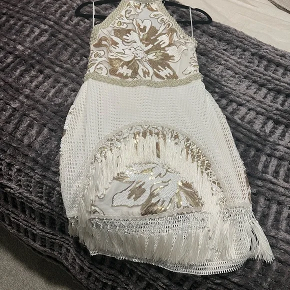 Like Gold Dust White Sequin Fringe Dress 12th Tribe - Picture 7 of 8